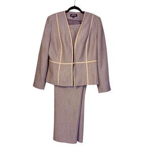 Kasper Tweed Textured Pantsuit Sz. 10P Piping Career 2-Pcs Professional